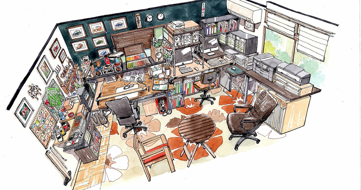 今月の一枚＜スタジオプロント 松谷勉 アトリエの手描きイラストパース